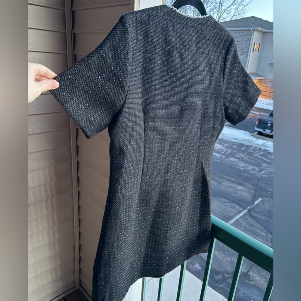 🆕 AQUA Black Tweed Lace Trim Button Front Dress Bloomingdale’s Office Size M - Picture 8 of 16